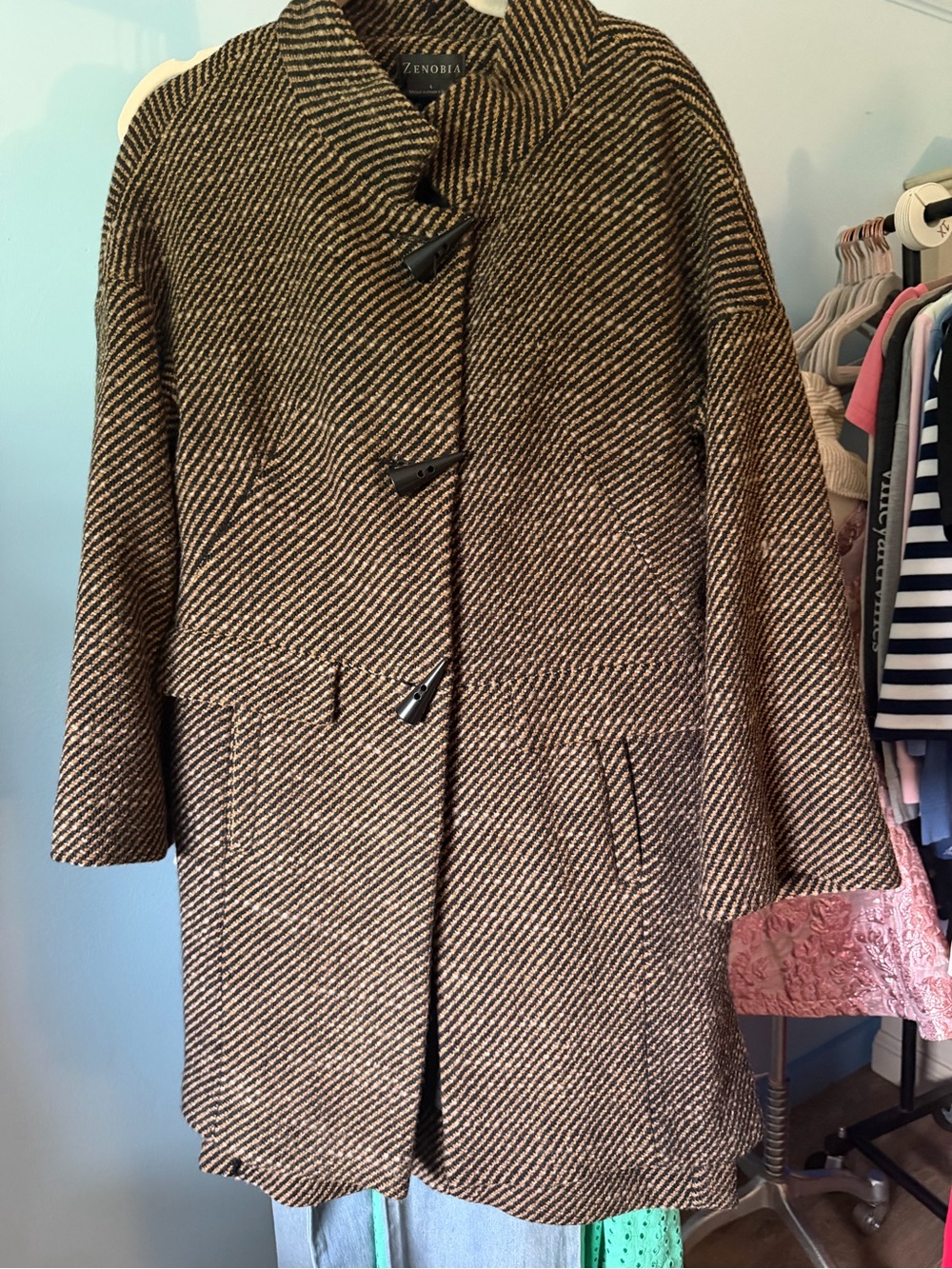 Zenobia wool tweed coat large buttons  - Black & Brown vintage sz 4
